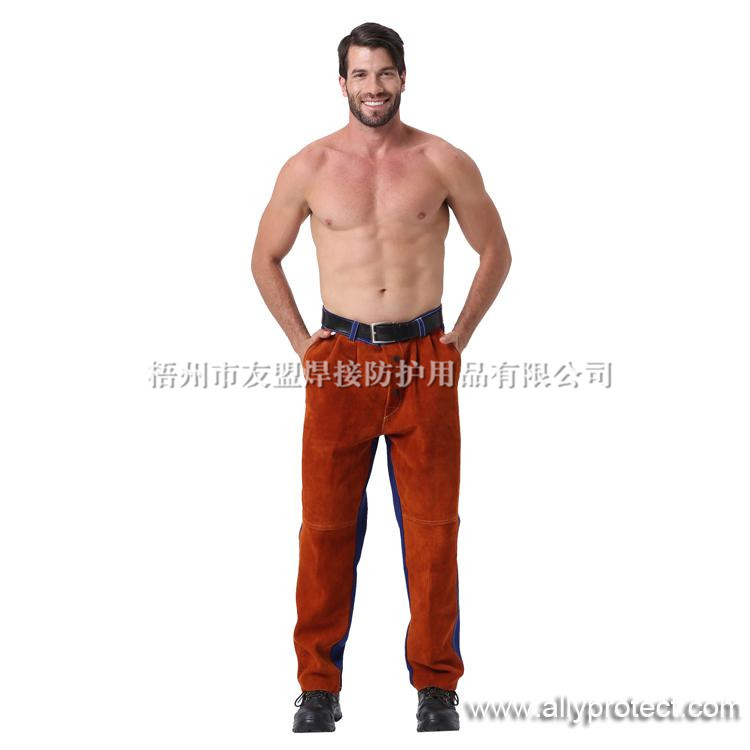 AP-6062 咖啡色皮配藍(lán)色阻燃布焊褲